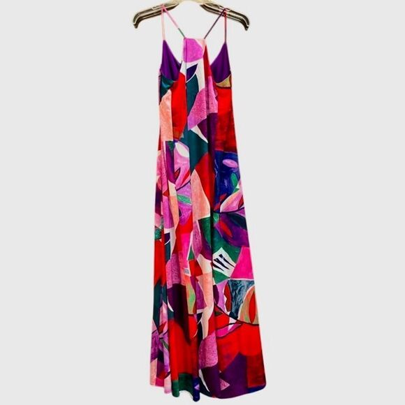 Nicole Miller New York Charmeuse Abstract Maxi Dress in Red/Purple Women’s XS - Picture 3 of 7
